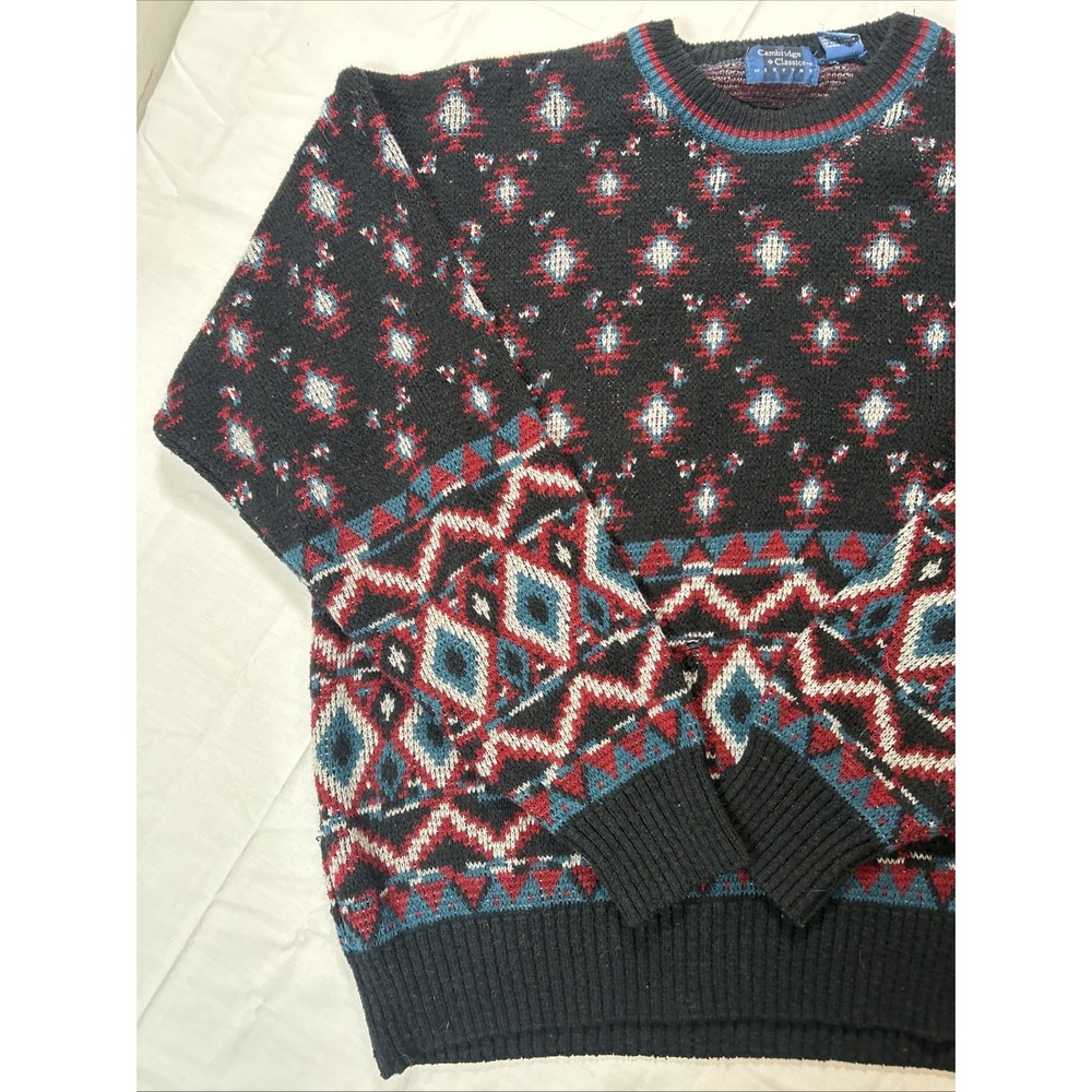 Vintage Acrylic Sweater Men's Size Large Black Cambridge Classics - Picture 2 of 12